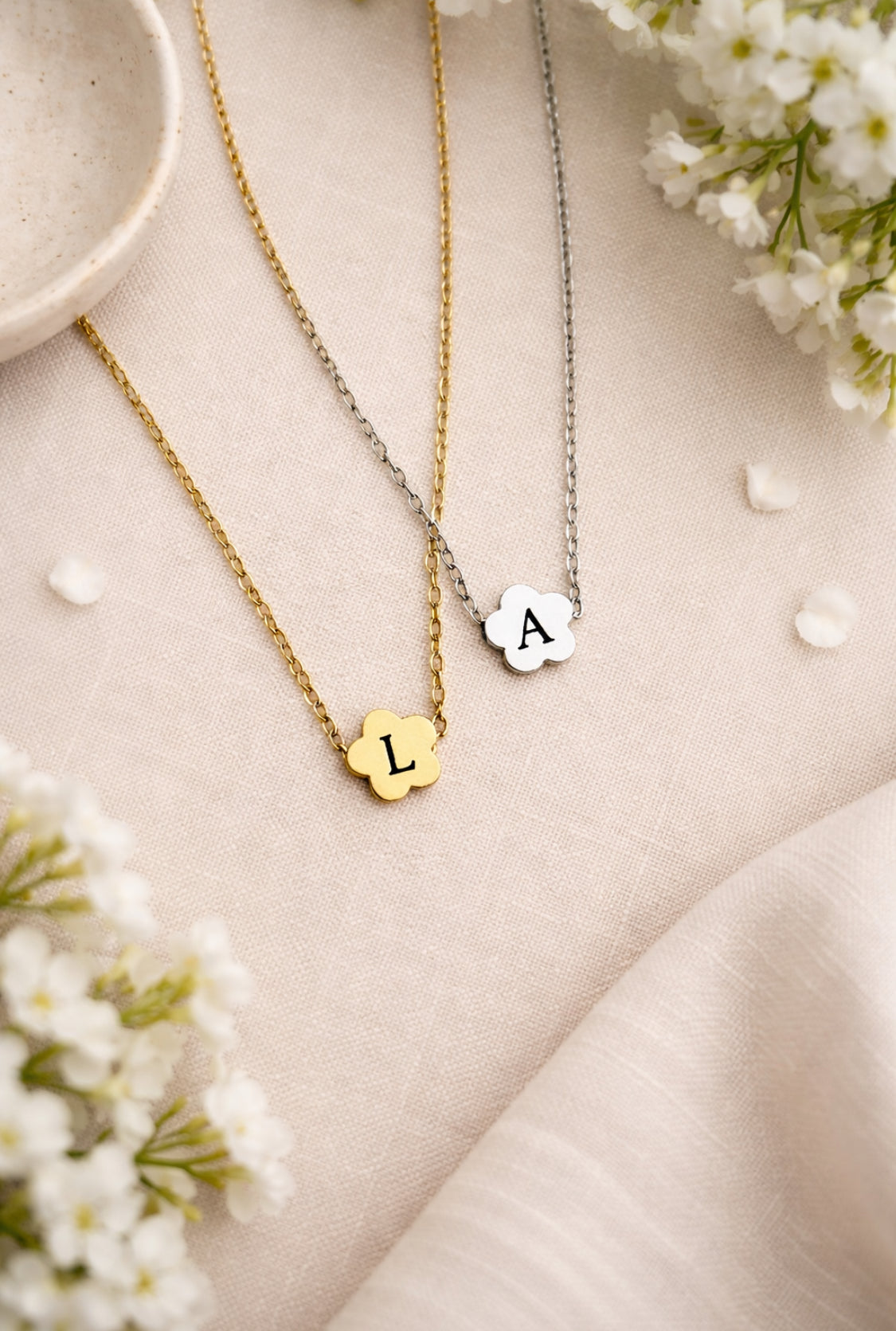 Engraved Initial Flower Necklace