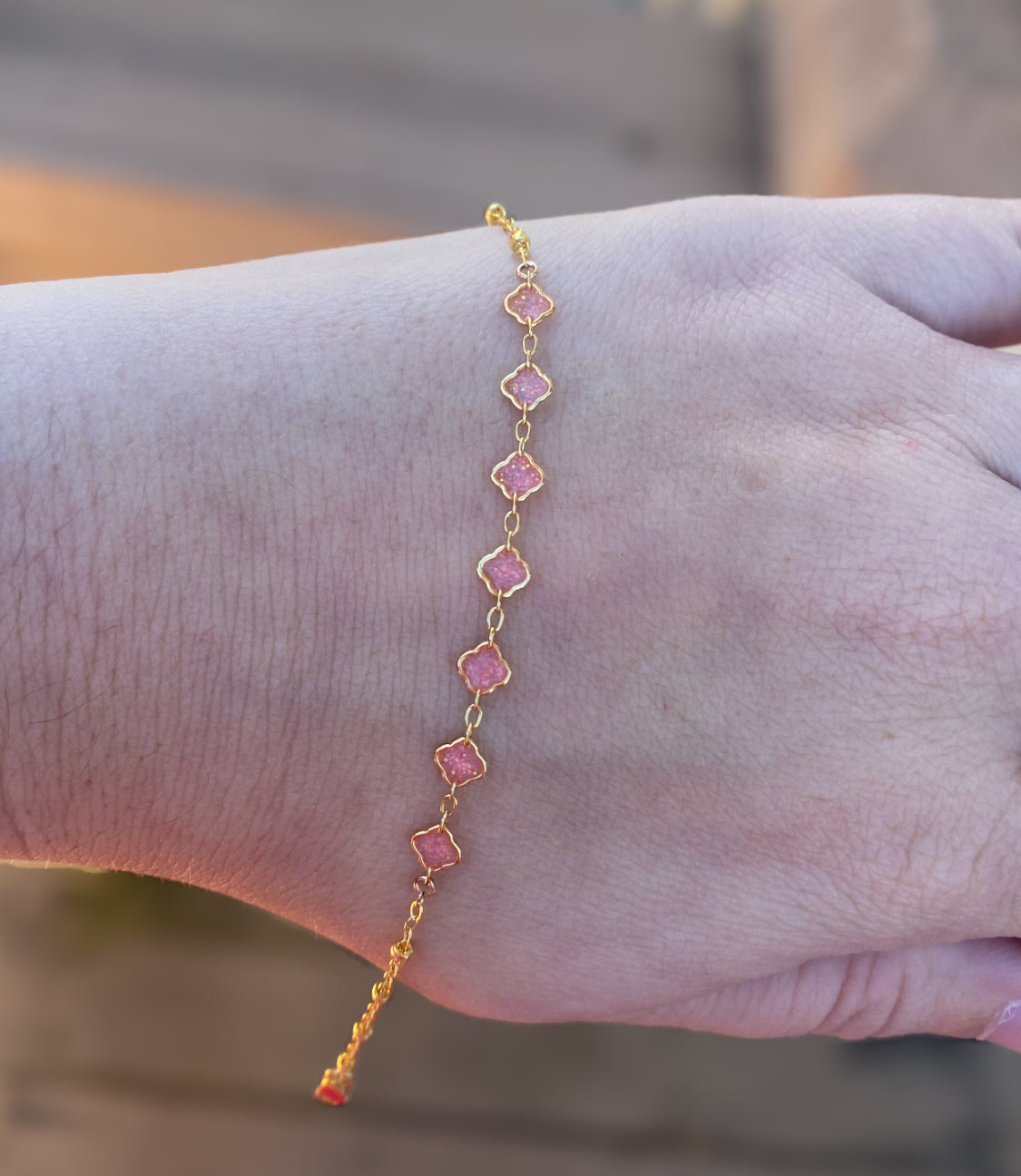 14kt Gold Filled Pink Clover Stationed Bracelet | Dainty Everyday Bracelet