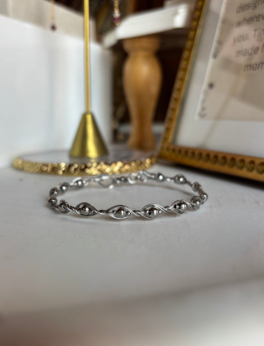 Stainless Steel Twisted Bead Bangle Bracelet
