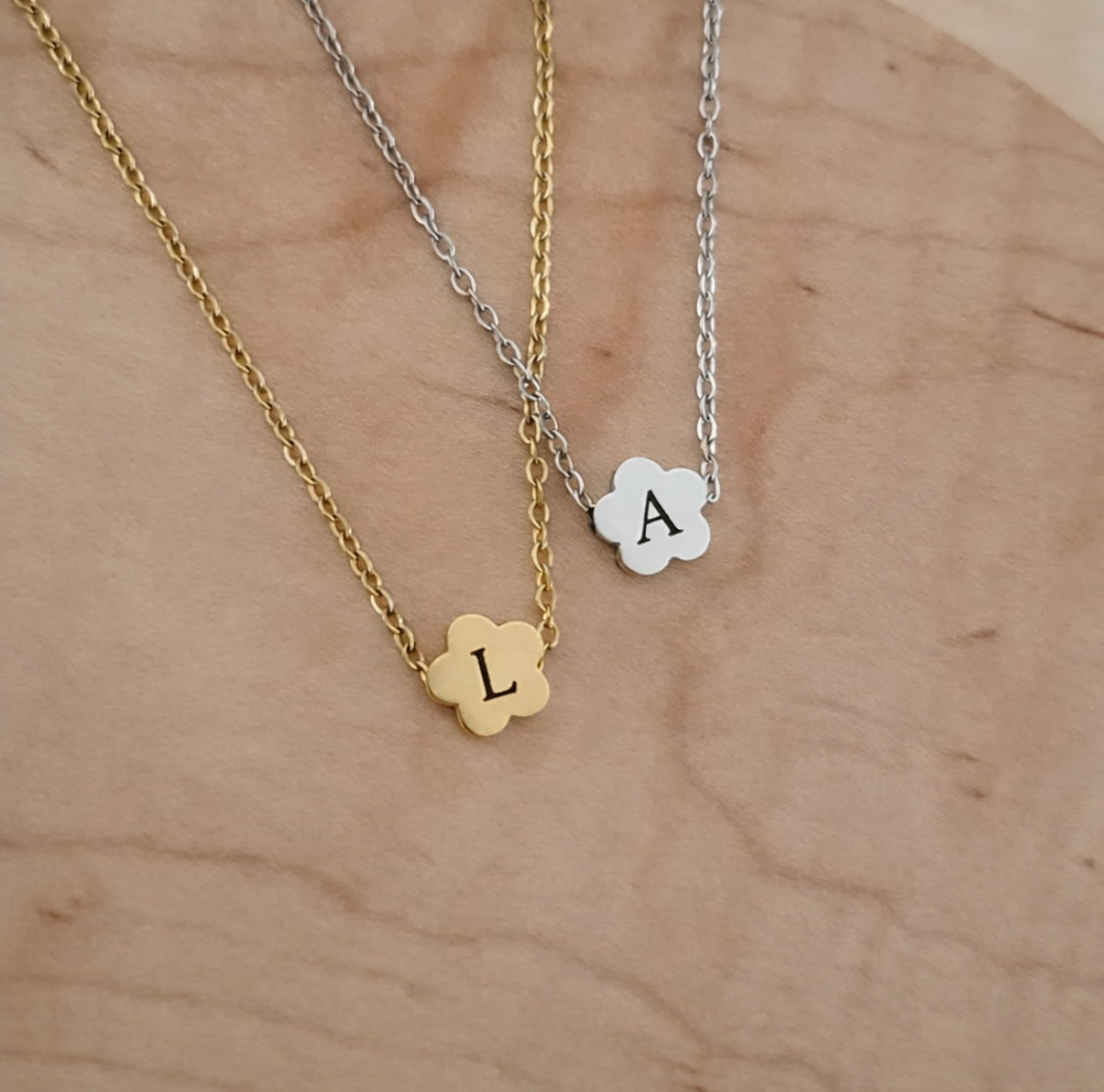 Engraved Initial Flower Necklace