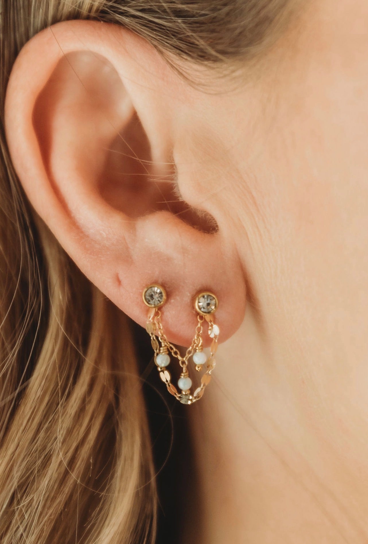 Opal & Gold/Silver Double Ear Chain (Sold as Single)