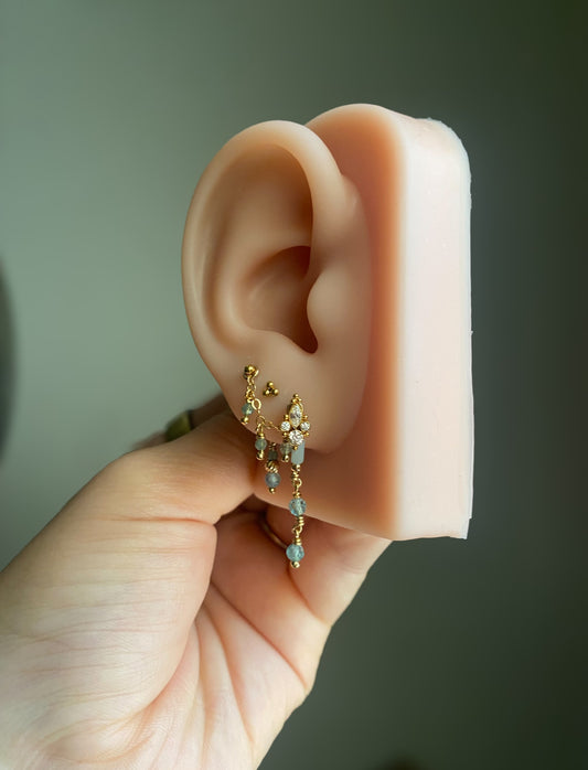 Gemstone Ear Chain Charm – Icy Blue Apatite in 14kt Gold Filled