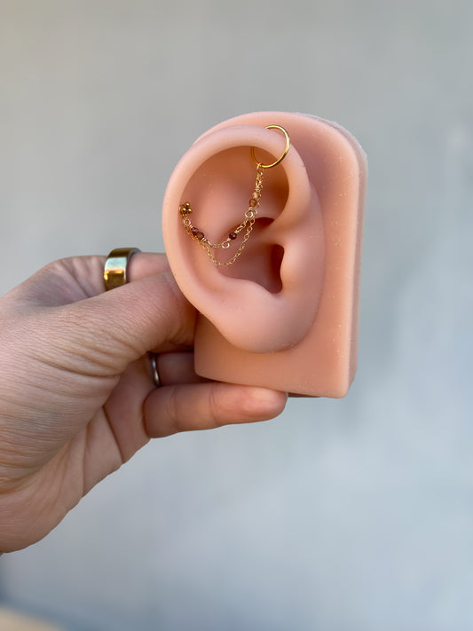 Double 14k Gold Filled Ear Chain  | Dainty Gold Helix Chain |  Ear Dangle | Curated Ear Piercing Jewelry Genuine Natural Zircon