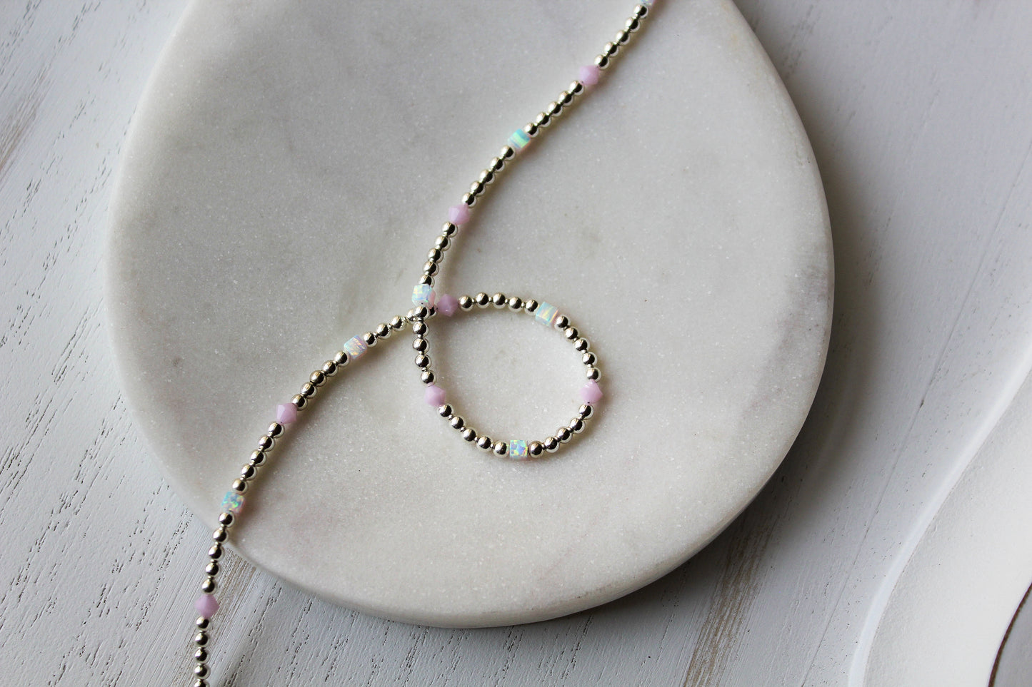 Sterling Silver Opal Necklace, Sterling Silver beaded necklace, Sterling Silver Opal and Pink necklace, Sterling Silver necklace