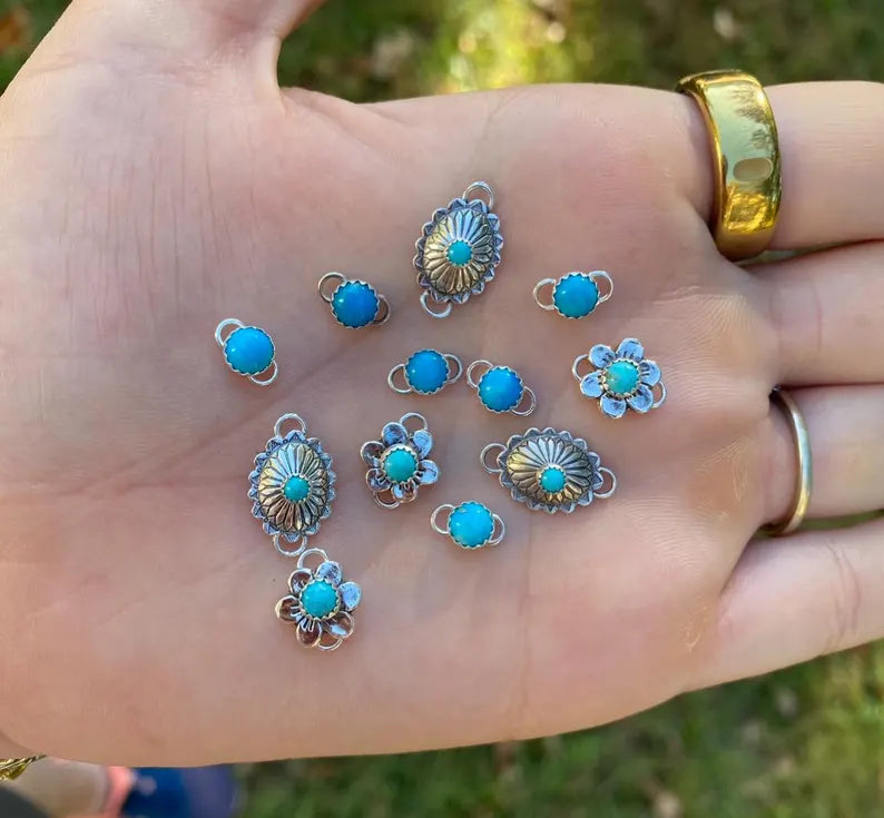 Sterling Silver Oval Concho Connector w/ 3mm Kingman Turquoise, on a sterling silver chain.