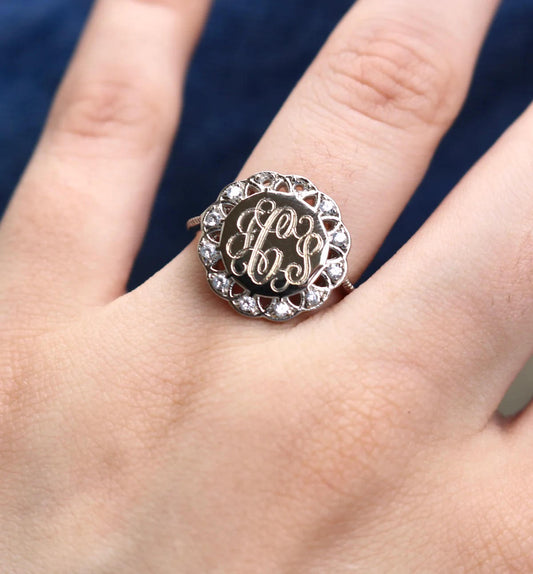 Sterling Silver Decorative Flower Monogram Ring