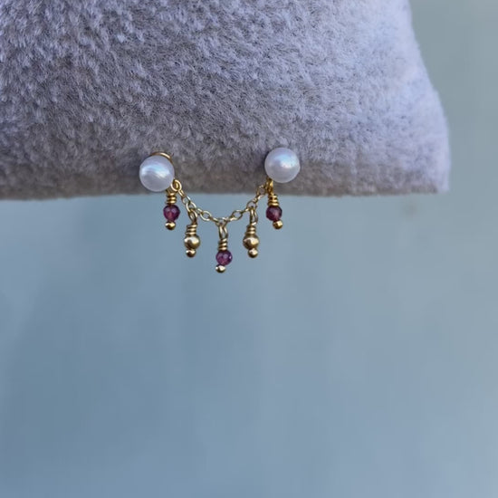 14kt Gold Filled Ear Chain with dangling gold filled beads and Natural Amethyst