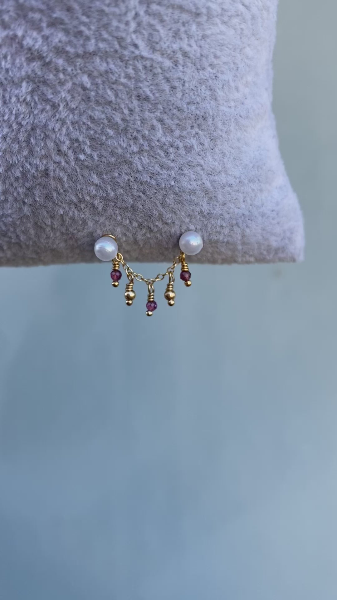 14kt Gold Filled Ear Chain with dangling gold filled beads and Natural Amethyst