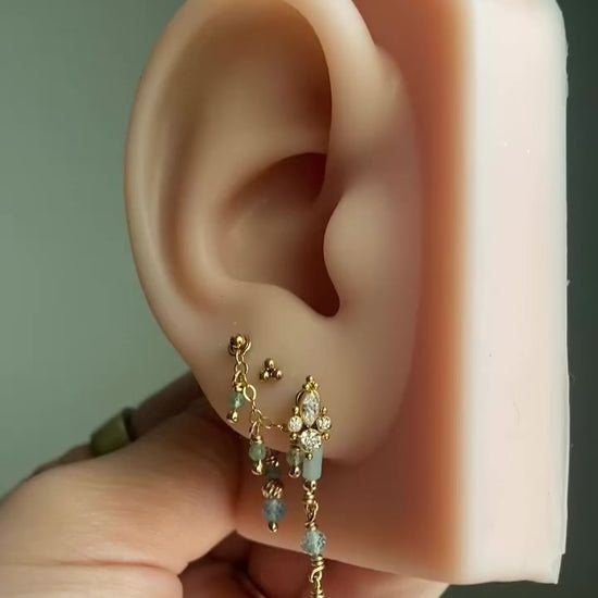 Gemstone Ear Chain Charm – Icy Blue Apatite in 14kt Gold Filled