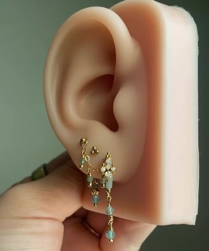 Gemstone Ear Chain Charm – Icy Blue Apatite in 14kt Gold Filled