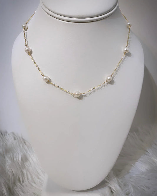 16" Gold Filled Pearl Station Necklace